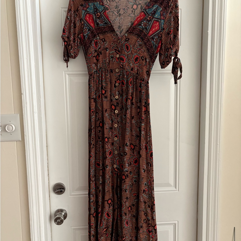 Elegant Brown Patterned Maxi Dress